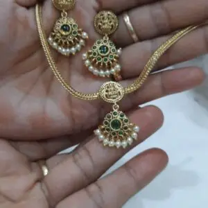 Lakshmi Amman Kemp Stone Attigai with Earring