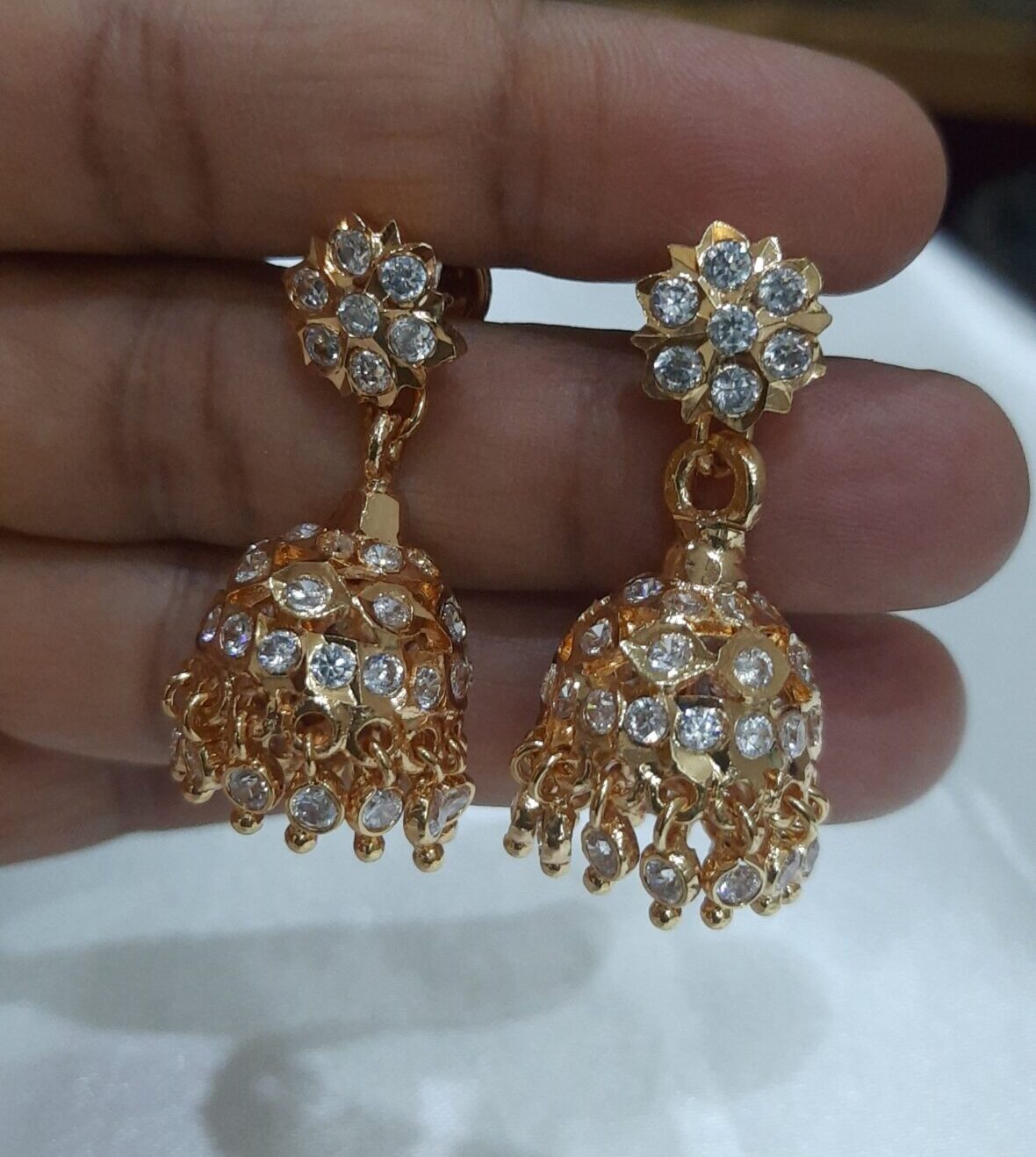premium Impon White Stone jhummka - Image 3