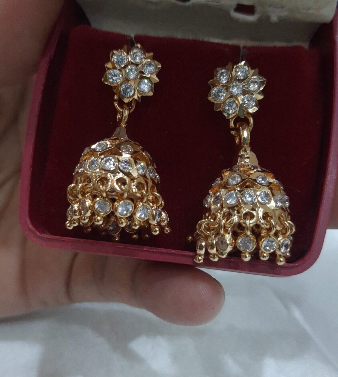 premium Impon White Stone jhummka - Image 2