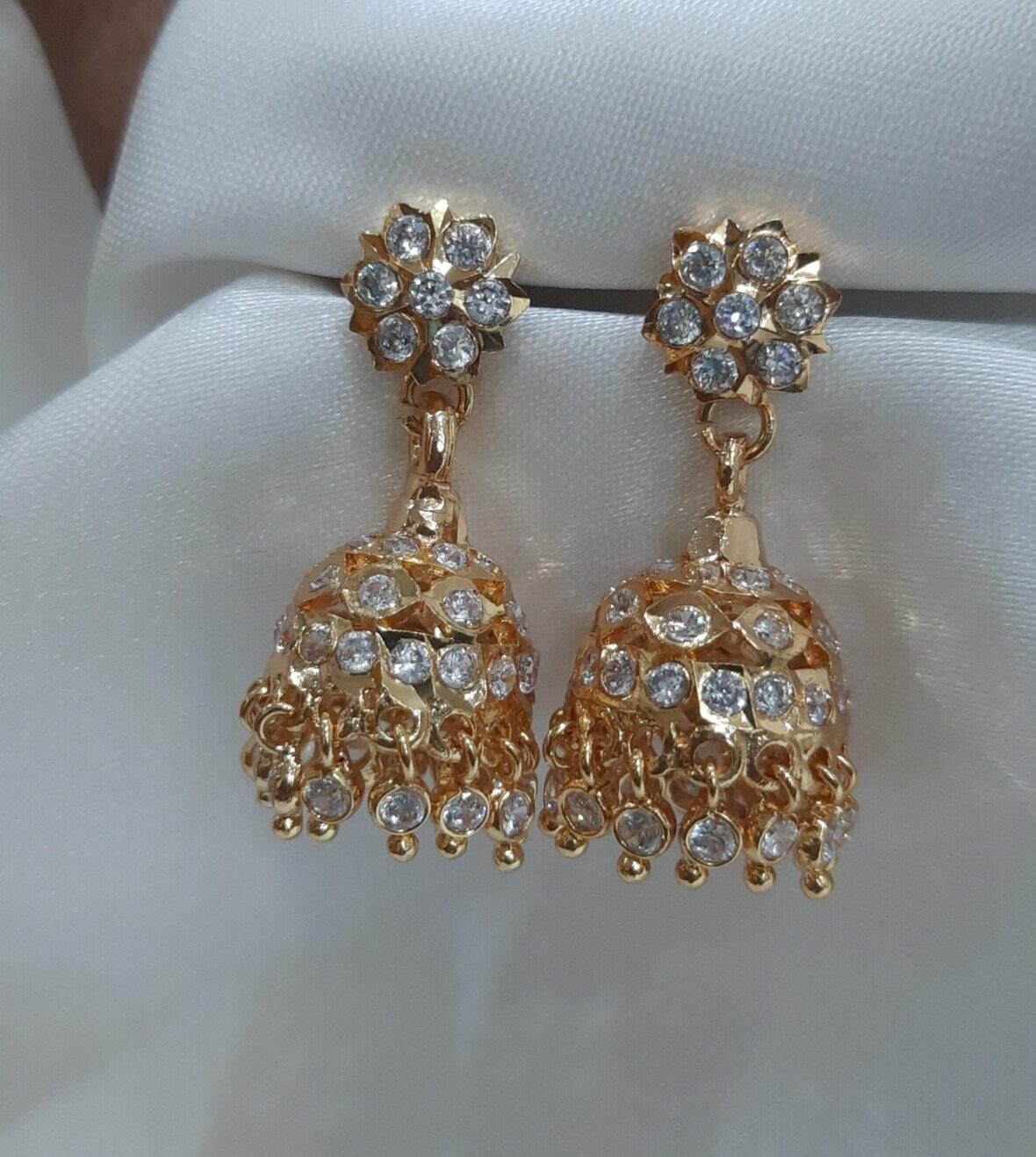 premium Impon White Stone jhummka