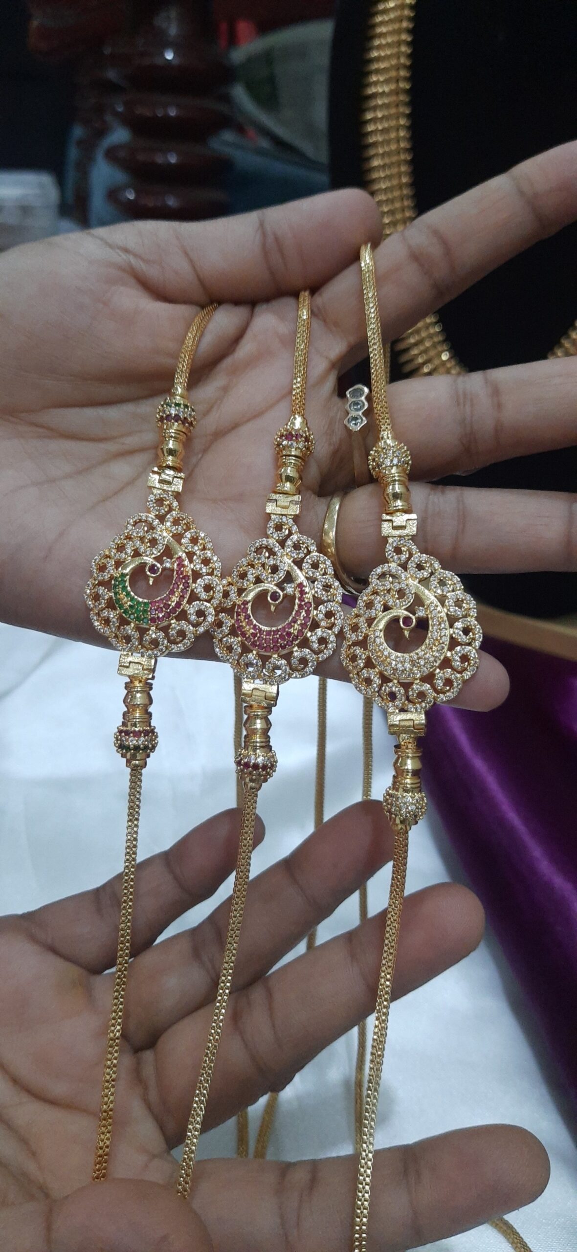 Premium peacock AD Stone Mugappu chain 26 inch