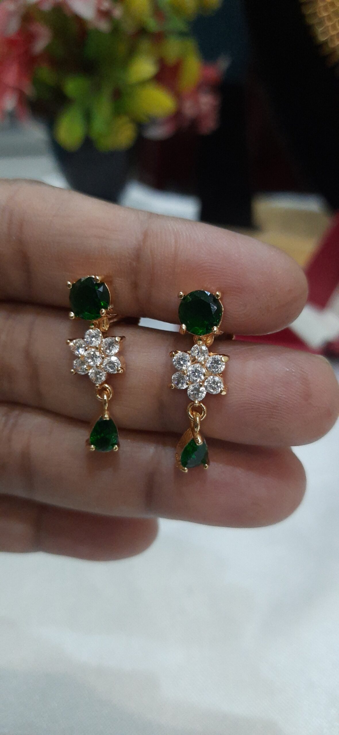 Diamond Replica impon Green stone Earing